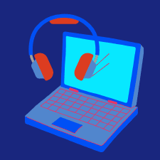 Cartoon of headphones and a laptop