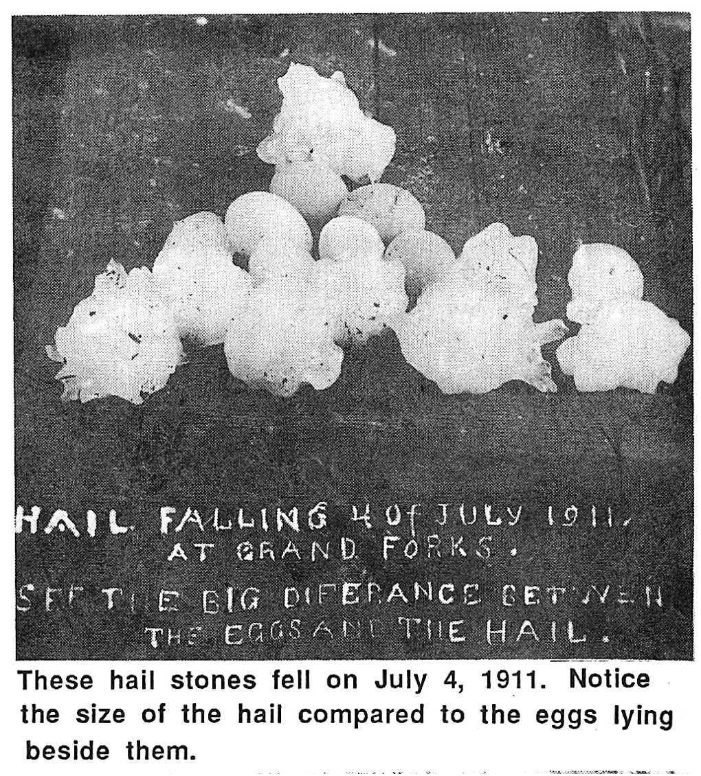 Old photograph showing chicken egg-sized hail that fell in 1911